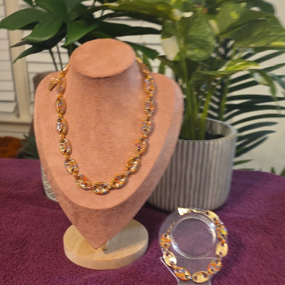 Guess Gold and Gem Stone  Braclet  Necklace Set